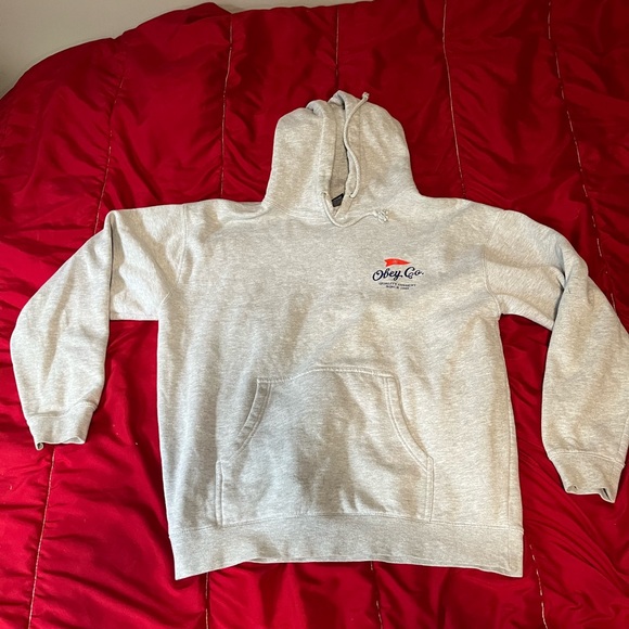 OBEY Large Grey Hoodie Pullover - Picture 12 of 13